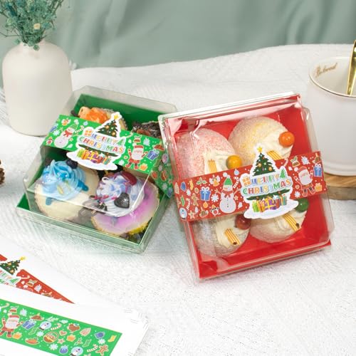 Christmas Charcuterie Boxes with Clear Lids & Stickers - Red Green 5.3x4.9x2.5 Inches, 100 Pack