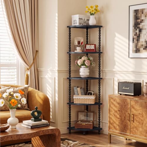 Black 5-Tier Corner Bookshelf - 51 Inch Steel Frame Space Saver