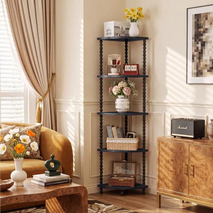 Black 5-Tier Corner Bookshelf - 51 Inch Steel Frame Space Saver