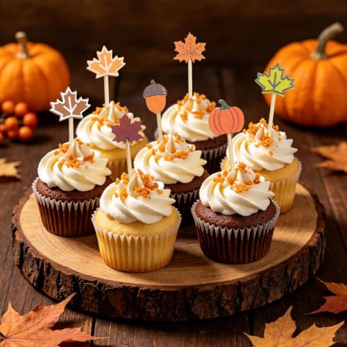Fall Color Cocktail Picks Set 120 Pcs Leaves Pumpkins Acorns Toothpicks