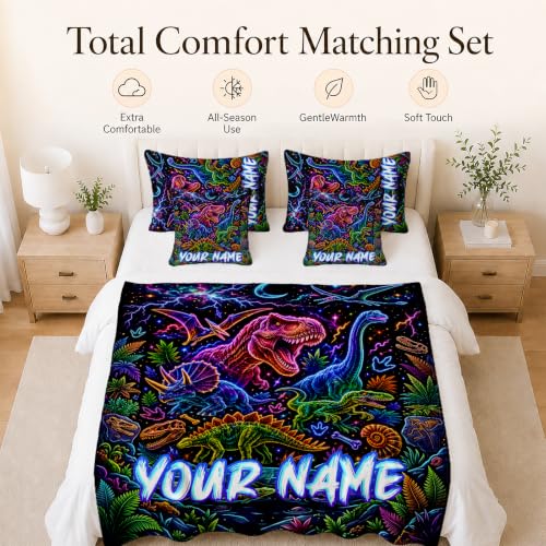 Personalized Dinosaur Blanket for Kids - Black Custom Boy Throw