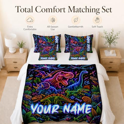 Personalized Dinosaur Blanket for Kids - Black Custom Boy Throw