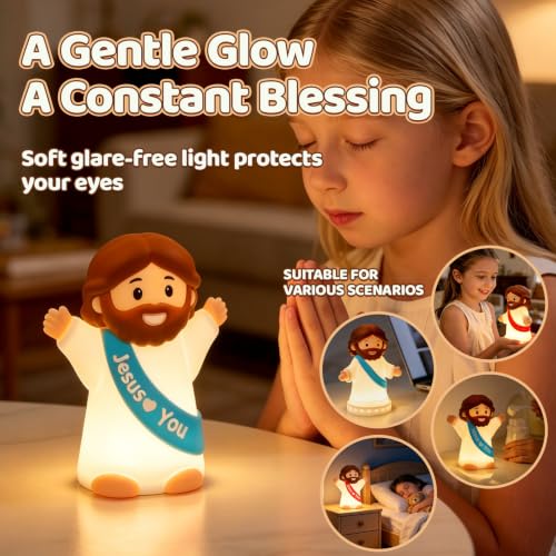Rechargeable Silicone Jesus Night Light for Kids - Blue Jesus Lamp with Touch Control