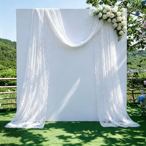 White Lace Canopy Bed Curtains - Sheer Mesh Drapes for Bedroom Decor - 28W x 276L
