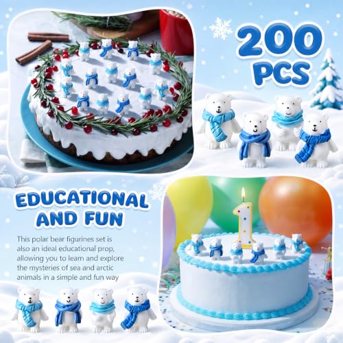 Mini Polar Bear Figurines Set - 200 Pieces with Scarf, Realistic Arctic Animal Decor
