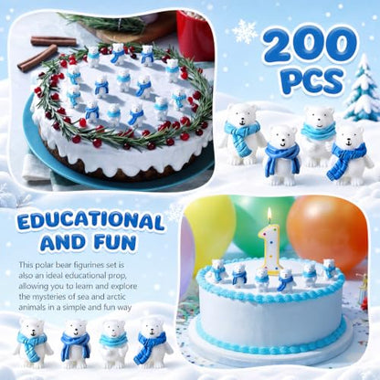 Mini Polar Bear Figurines Set - 200 Pieces with Scarf, Realistic Arctic Animal Decor