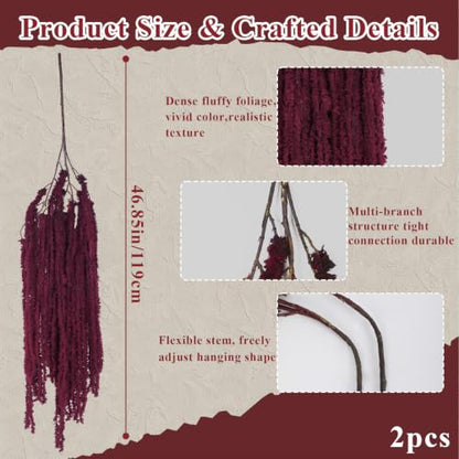 Artificial Hanging Moss Vines with Branches - Burgundy, Set of 2