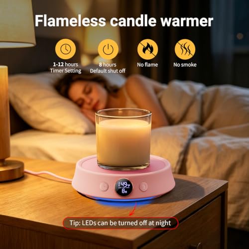 Pink Coffee Mug Warmer & Mug Set, Electric Desk Cup Warmer with Timer