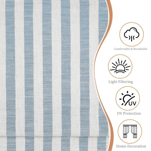 Blue White Striped Linen Roman Shade - Customized, 1 Panel, Cordless