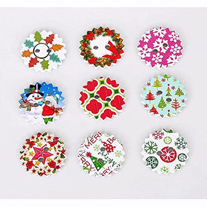 Christmas Wooden Button Set - 50 pcs, 24mm, Multi-Color, #2 Variation