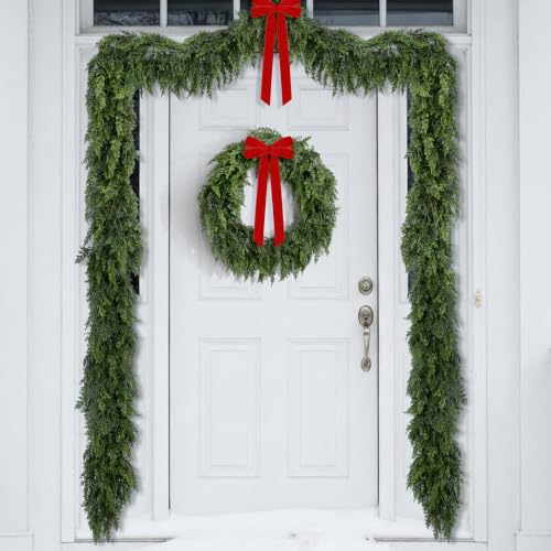 4 Pcs Double Color Christmas Norfolk Pine Garlands for Mantle Fireplace I Style