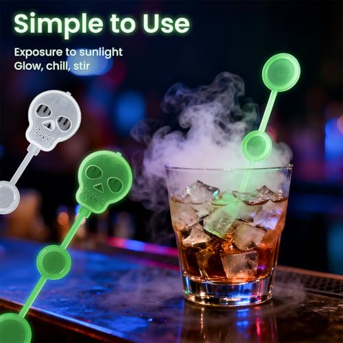 Halloween Glow in Dark Skull Cocktail Stir Sticks - 25 Pcs