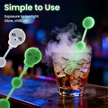 Halloween Glow in Dark Skull Cocktail Stir Sticks - 25 Pcs