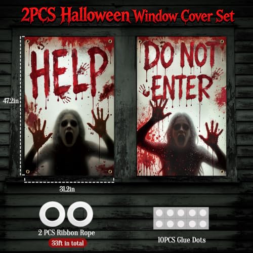 Halloween Window Cover Bloody Haunted House Decor 47.2x31.5 Inch - Red - 2PCS