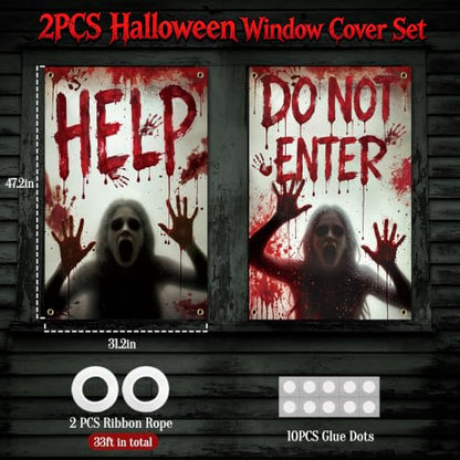 Halloween Window Cover Bloody Haunted House Decor 47.2x31.5 Inch - Red - 2PCS