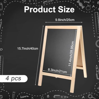 4 Pack Small Double-Sided Chalkboard Signs 15.7 x 9.8 Inch Rustic Easel Set
