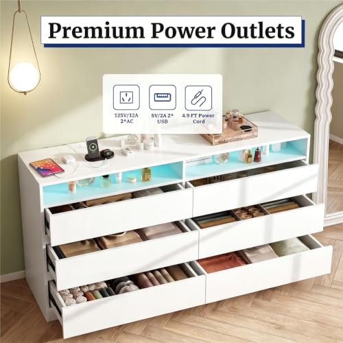 Premium 47" White Dresser with 6 Drawers, 2 Shelves & RGB Lights – Variation: White