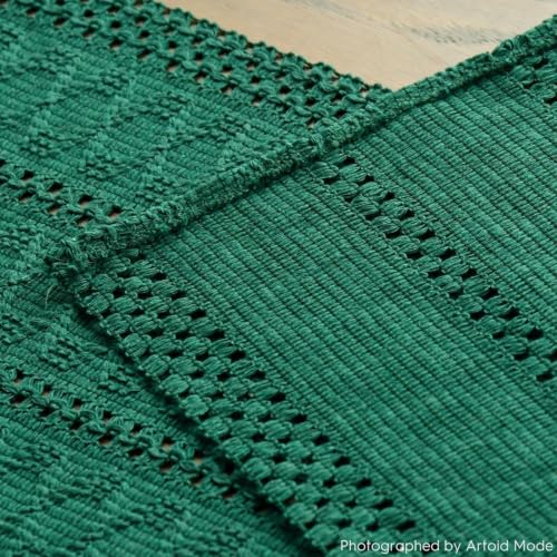 Dark Green Woven Farmhouse Table Runner 12x72 Inch - Durable Home Decor