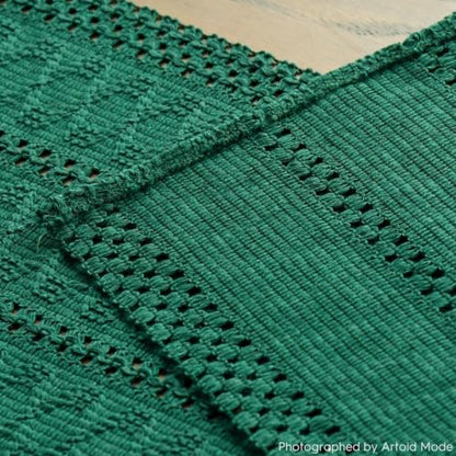 Dark Green Woven Farmhouse Table Runner 12x72 Inch - Durable Home Decor