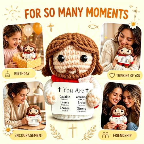 Positive Crochet Jesus Plush Doll Religious Gift for Women & Faith