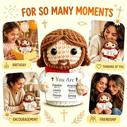 Positive Crochet Jesus Plush Doll Religious Gift for Women & Faith