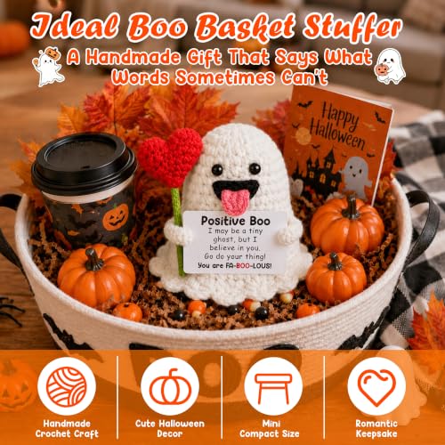 Positive Boo Ghost Encouragement Gift - Crochet Halloween Classroom Decor