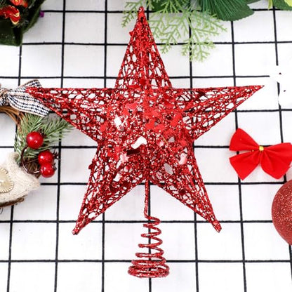 URATOT 8-Inch Red Glitter Christmas Tree Topper Metal Star Treetop Holiday Decoration
