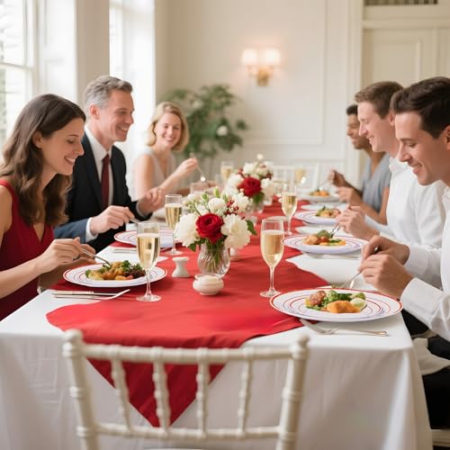 Disposable Red Plastic Plates for Party - 100 Pcs Elegant Dinnerware