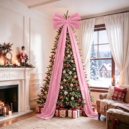 Pink Velvet Christmas Tree Topper Bow - Large 7.5ft Holiday Garland Decor
