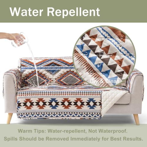 Large Boho Quilted Couch Cover with Aztec Pattern, Water-Repellent & Anti-Slip, 68-Inch Sofa Protector - Bohemia Style