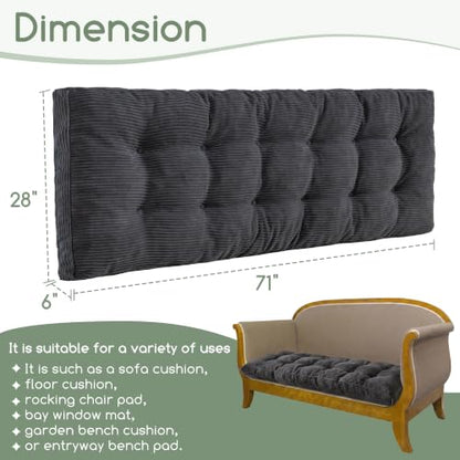 Corduroy Sofa Topper - Dark Grey Bench Cushion 71x28x6 Inches