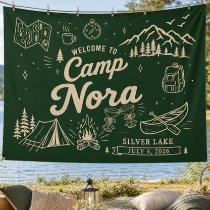 Personalized Camping Tapestry for Bachelorette Party Design 01 - Custom Camp Banner & Welcome Sign