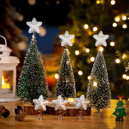 Mini Silver Star Christmas Tree Topper Glitter 12 Pack - Holiday Decor