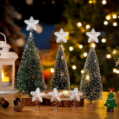 Mini Silver Star Christmas Tree Topper Glitter 12 Pack - Holiday Decor