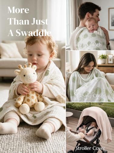Muslin Swaddle Blankets for Newborns 3-Pack - Organic Cotton, Brown, 40x40 Inches