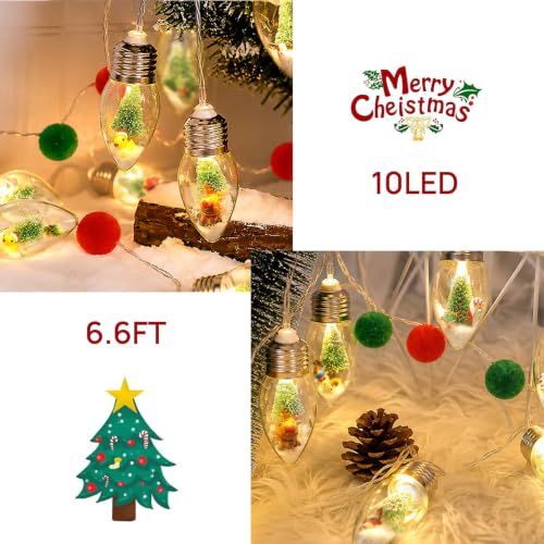 Warm White 6.6FT Christmas Snow Globe String Lights with Ornaments - Indoor/Outdoor Decor