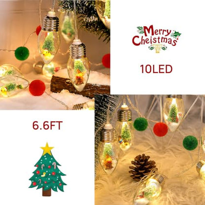 Warm White 6.6FT Christmas Snow Globe String Lights with Ornaments - Indoor/Outdoor Decor