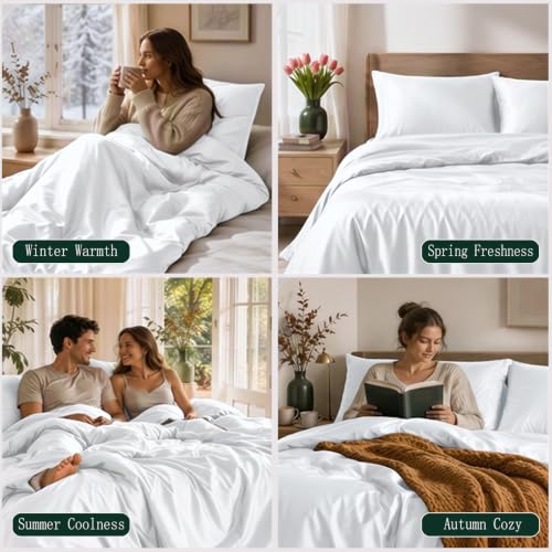 Queen Duvet Cover Set with Hidden Zipper & Corner Ties - White, 3-Piece