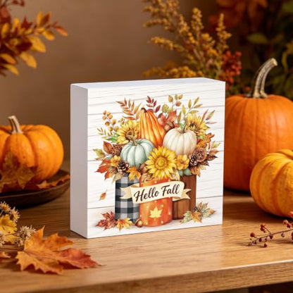 Fall Decorations for Home Mason Jar Pumpkin Wooden Sign - Autumn Decor