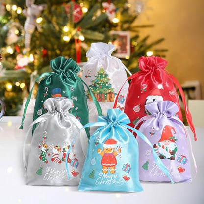 24 Pcs Small Satin Christmas Gift Bags with Drawstring – 4x6 Inch Holiday Treat Bags