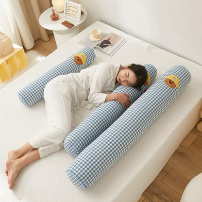 Gingham Plaid Long Body Pillow Cylindrical Bolster Blue 31.5 x 6.3 inches - Support & Comfort