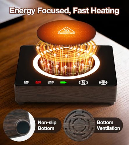 Wireless Mug Warmer with 3 Temp Settings & Power Bank - Black