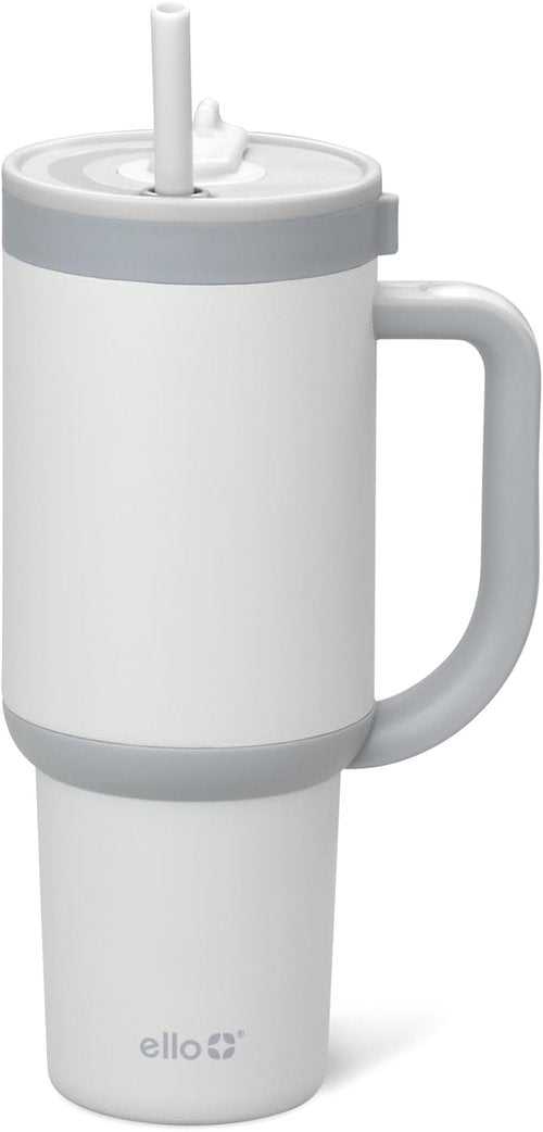 Ello Oasis 30 oz Tumbler - Insulated Stainless Steel Cup with Handle & Straw | 100% Leakproof, Keeps Drinks Cold for 20 Hours, Grayscale