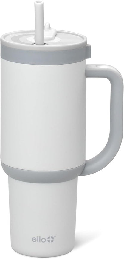 Ello Oasis 30 oz Tumbler - Insulated Stainless Steel Cup with Handle & Straw | 100% Leakproof, Keeps Drinks Cold for 20 Hours, Grayscale