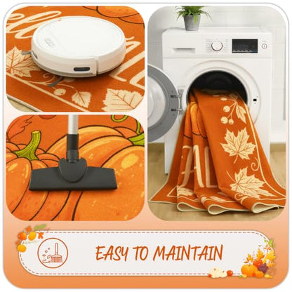 Hello Pumpkin Fall Kitchen Runner Rug 2x6 Feet - Pumpkin/2' x 6' Runner Variation