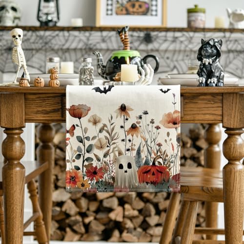 Halloween Table Runner 13 x 120 Inch Beige Polyester Party Decor for Home