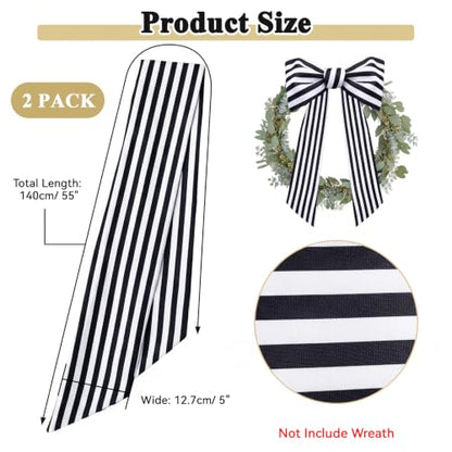 2 Pack Black & White Stripe Wreath Sashes for Front Door - Elegant Decor