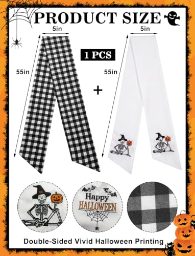 Halloween Separable Wreath Sash Set - White & Black Ribbon for Front Door Decor