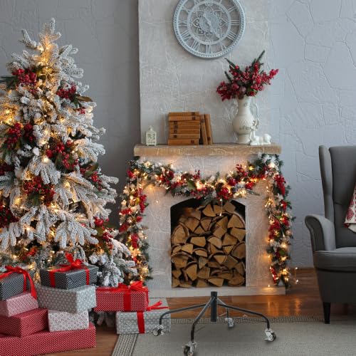 Metal Christmas Tree Stand with Lockable Casters - 18.6 x 7.8 Inches