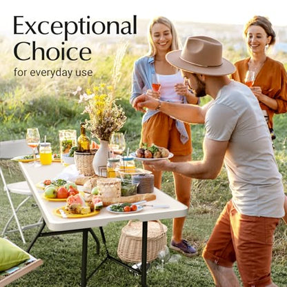 6 Feet Foldable Table with Built in Handle & Steel Legs | Heavy Duty Portable | Perfect for Party, Dining, Wedding, Events, Picnic Indoor, Outdoor, Camping, Utility, Temporary (White, 71")